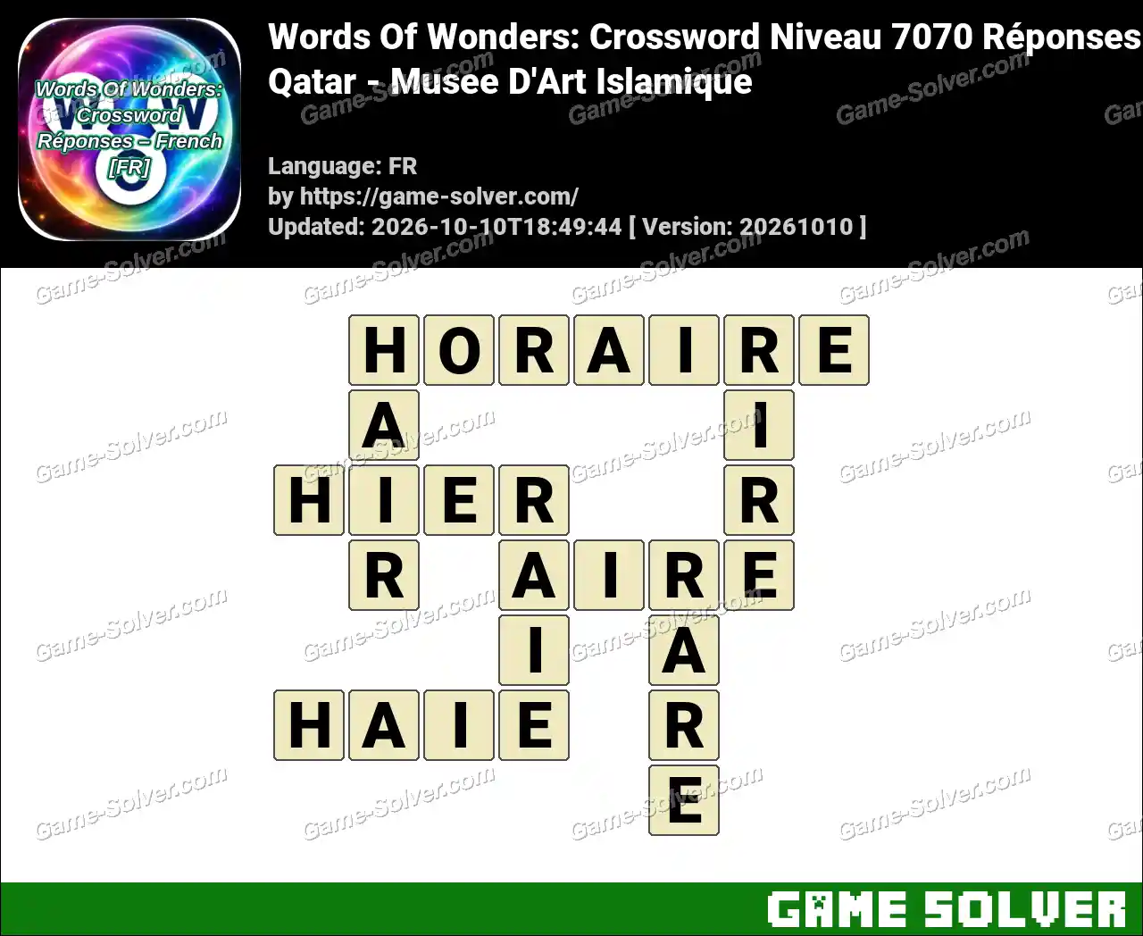 Words Of Wonders: Crossword Niveau 7070 Réponses – Qatar – Musee D’Art Islamique